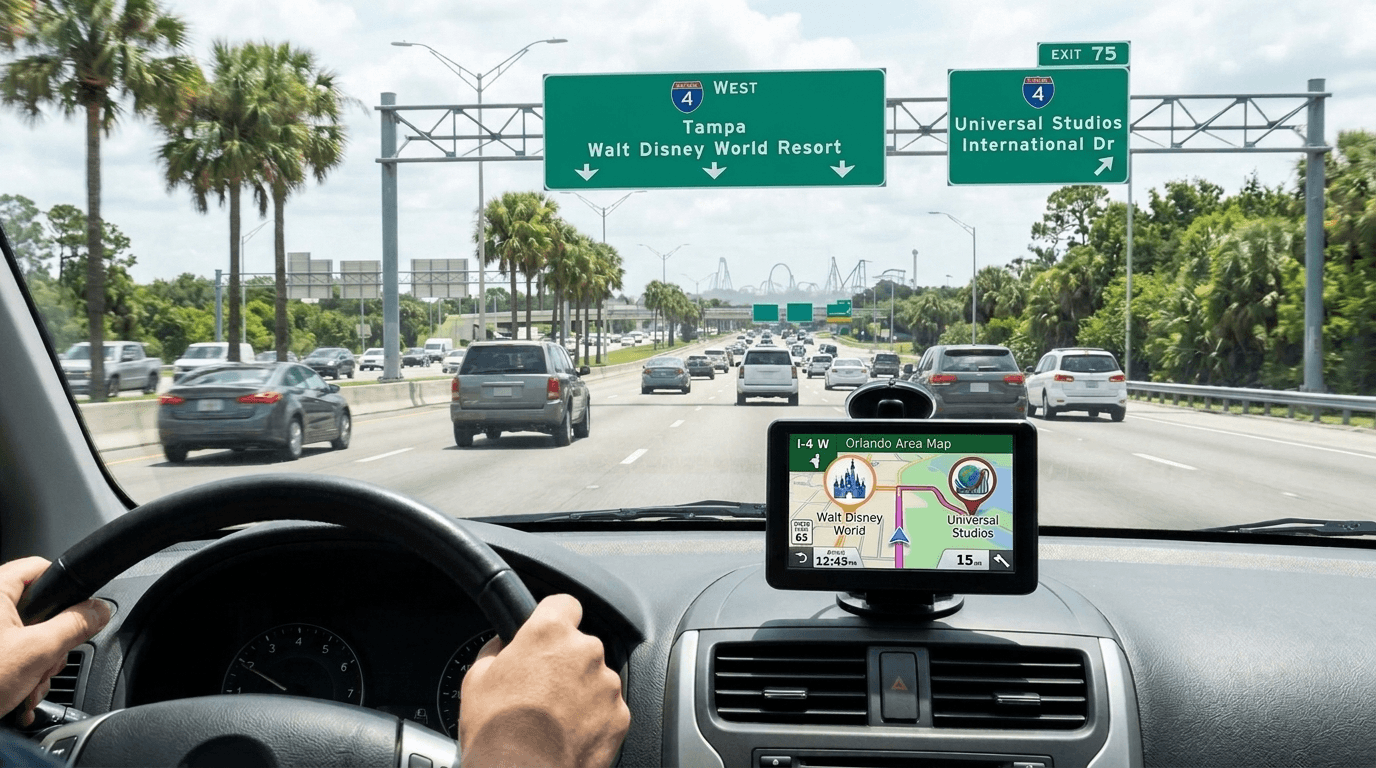 Qué tan lejos está Universal Studios de Disney World en coche