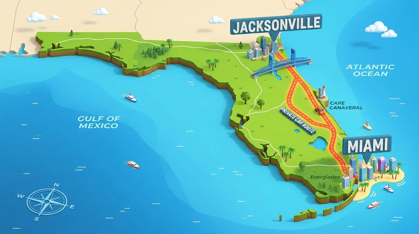 Distance entre Jacksonville et Miami, Plus Tampa et Sarasota