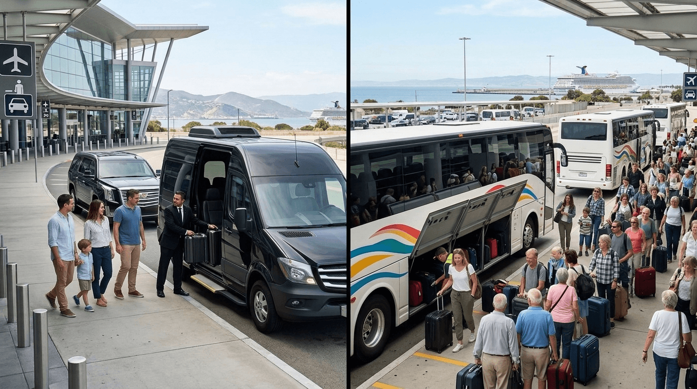 Transfer do aeroporto para o porto de cruzeiros vs shuttle: qual é a diferença?